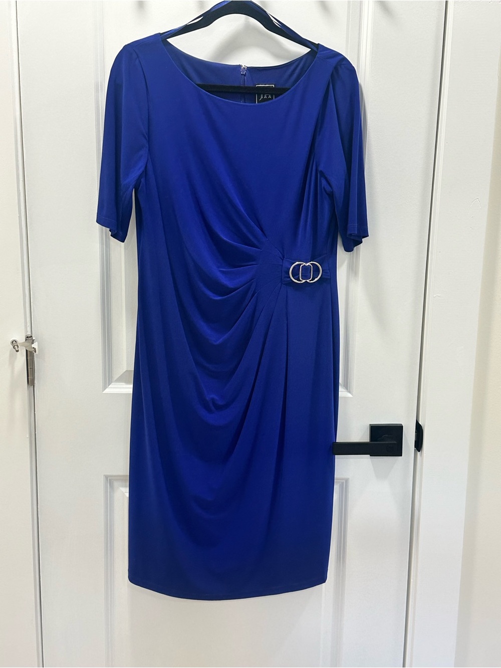 JH Collectibles Royal Blue Draped Midi Dress with Double-Ring Accent